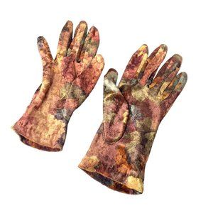 Vintage 90s Velvet Soft Tone Floral Print Gloves
